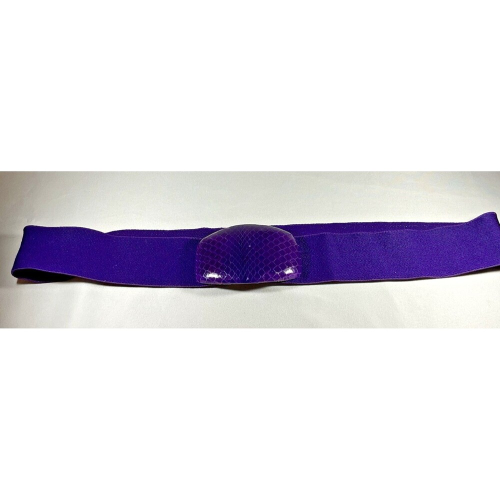Vtg 80s Waist Belt Women M/L Purple Stretch Wide Snakeskin Resin Buckle Hooks